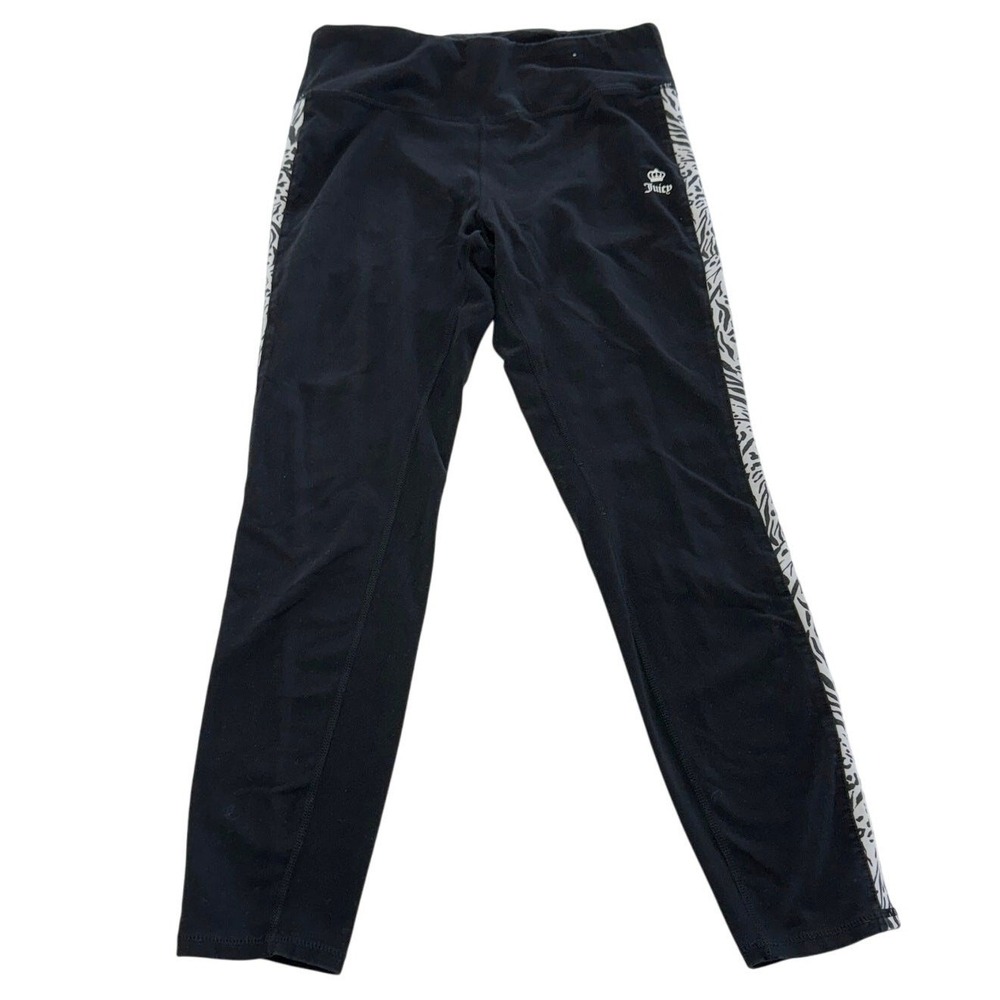 Juicy Couture Leggings Women Large Black‎ Animal Print Side Stripe Activewear